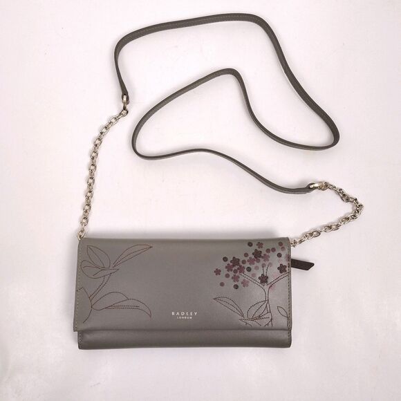 Rare Radley London Gray Floral Wallet Clutch Crossbody Purse – Foldover Appliqué - Picture 1 of 12